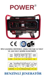 LT3900 3 Kw - 3.8 Kva BENZİNLİ JENERATÖR İpli - POWER