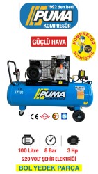 PİSTONLU KOMPRESÖR - 100 Lt - 3 HP - 8 Bar - Hava Üretimi: 250 Lt/dk. - 220 Volt - PUMA ( PROFESYONEL SERİSİ )