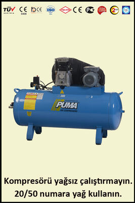 PİSTONLU KOMPRESÖR - 200 Lt - 3 HP - 8 Bar - Hava Üretimi: 355 Lt/dk. - 220 Volt - 1
