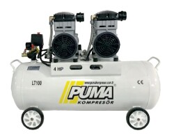 SESSİZ YAĞSIZ PİSTONLU KOMPRESÖR - 100 Lt - 4 HP - 8 Bar - Hava Üretimi: 560 Lt/dk. - 220 Volt - 2