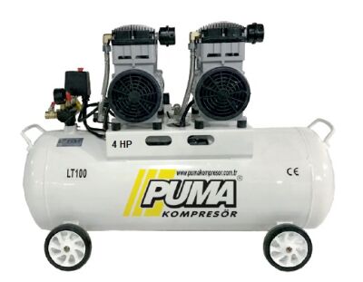 SESSİZ YAĞSIZ PİSTONLU KOMPRESÖR - 100 Lt - 4 HP - 8 Bar - Hava Üretimi: 560 Lt/dk. - 220 Volt - 2