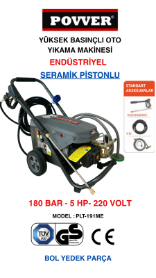 Povver PROFESYONEL (Bakır Sargılı) İNDÜKSİYON MOTORLU Yüksek Basınçlı Yıkama Makinası (3700 W - 180 Bar) - 1