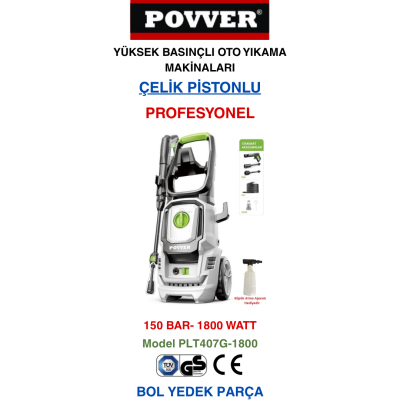 Povver PROFESYONEL (Bakır Sargılı) İNDÜKSİYON MOTORLU Yüksek Basınçlı ( Tazyikli ) Yıkama Makinası (1800 W - 150 Bar) - 1