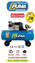 PİSTONLU KOMPRESÖR - 80 Lt - 3 HP - 8 Bar - Hava Üretimi: 400 Lt/dk. - 220 Volt - POWER