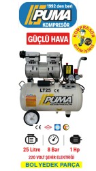 SESSİZ YAĞSIZ PİSTONLU KOMPRESÖR - 24 Lt - 1 HP - 8 Bar - Hava Üretimi: 135 Lt/dk. - 220 Volt - PUMA