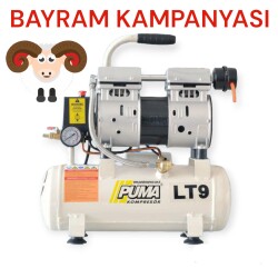 SESSİZ YAĞSIZ PİSTONLU KOMPRESÖR - 9 Lt - 1 HP - 8 Bar - Hava Üretimi: 102 Lt/dk. - 220 Volt - POWER
