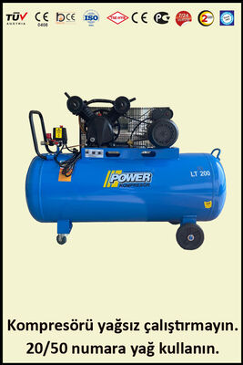 PİSTONLU KOMPRESÖR - 200 Lt - 3 HP - 8 Bar - Hava Üretimi: 330 Lt/dk. - 220 Volt - 2