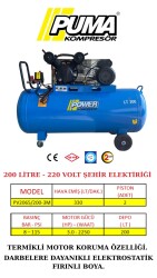 PİSTONLU KOMPRESÖR - 200 Lt - 3 HP - 8 Bar - Hava Üretimi: 330 Lt/dk. - 220 Volt - POWER