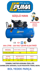PİSTONLU KOMPRESÖR - 200 Lt - 3 HP - 8 Bar - Hava Üretimi: 330 Lt/dk. - 220 Volt - 1