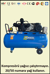 POWER ( EKONOMİK SERİSİ ) - PİSTONLU KOMPRESÖR - Hava Deposu: 200 Lt - Maksimum Basınç: 8 Bar - Hava Üretimi: 360 Lt/dk. - Motor Gücü: 4 HP - 380 Volt