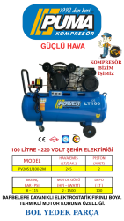PİSTONLU KOMPRESÖR - 100 Lt - 2 HP - 8 Bar - Hava Üretimi: 200 Lt/dk. - 220 Volt - 1