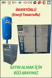 VİDALI SET KOMPRESÖR Hava Depolu - Hava Kurutuculu - Akuple Motorlu - Düşük Devirli - İnvertörlü Enerji Tasarrufu Sağlayan - Düşük Ses Desibelli - Yüksek Verimli - LCD Ekranlı - Büyük Radyatörlü - 2 Yıl Garantili - Vidalı Kompresör - 1