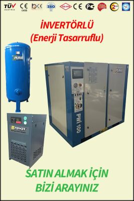 VİDALI SET KOMPRESÖR Hava Depolu - Hava Kurutuculu - Akuple Motorlu - Düşük Devirli - İnvertörlü Enerji Tasarrufu Sağlayan - Düşük Ses Desibelli - Yüksek Verimli - LCD Ekranlı - Büyük Radyatörlü - 2 Yıl Garantili - Vidalı Kompresör - 2