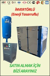 VİDALI SET KOMPRESÖR Hava Depolu - Hava Kurutuculu - Akuple Motorlu - Düşük Devirli - İnvertörlü Enerji Tasarrufu Sağlayan - Düşük Ses Desibelli - Yüksek Verimli - LCD Ekranlı - Büyük Radyatörlü - 2 Yıl Garantili - Vidalı Kompresör - 3