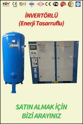 VİDALI SET KOMPRESÖR (kurutucusuz) - Hava Depolu - Akuple Motorlu - Düşük Devirli - İnvertörlü Enerji Tasarrufu Sağlayan - Düşük Ses Desibelli - Yüksek Verimli - LCD Ekranlı - Büyük Radyatörlü - 2 Yıl Garantili - Vidalı Kompresör - 1
