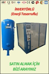 VİDALI SET KOMPRESÖR (kurutucusuz) - Hava Depolu - Akuple Motorlu - Düşük Devirli - İnvertörlü Enerji Tasarrufu Sağlayan - Düşük Ses Desibelli - Yüksek Verimli - LCD Ekranlı - Büyük Radyatörlü - 2 Yıl Garantili - Vidalı Kompresör - 2