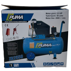 PİSTONLU KOMPRESÖR - 50 Lt - 2.5 HP - 8 Bar - Hava Üretimi: 200 Lt/dk. - 220 Volt - 2