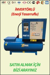 VİDALI SET KOMPRESÖR (kurutucusuz) - Hava Depolu - Akuple Motorlu - Düşük Devirli - İnvertörlü Enerji Tasarrufu Sağlayan - Düşük Ses Desibelli - Yüksek Verimli - LCD Ekranlı - Büyük Radyatörlü - 2 Yıl Garantili - Vidalı Kompresör - PUMA ( PWİD 15 ) İNVERTÖRLÜ (Enerji tasarruflu)