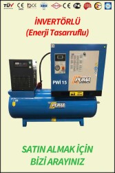 VİDALI SET KOMPRESÖR Hava Depolu - Hava Kurutuculu - Akuple Motorlu - Düşük Devirli - İnvertörlü Enerji Tasarrufu Sağlayan - Düşük Ses Desibelli - Yüksek Verimli - LCD Ekranlı - Büyük Radyatörlü - 2 Yıl Garantili - Vidalı Kompresör - PUMA ( PWİDK 15 ) İNVERTÖRLÜ (Enerji tasarruflu)
