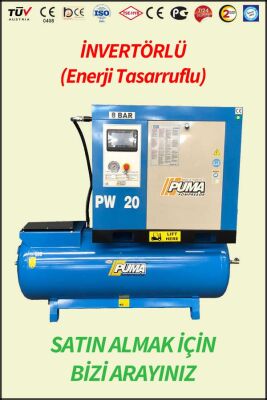 VİDALI SET KOMPRESÖR (kurutucusuz) - Hava Depolu - Akuple Motorlu - Düşük Devirli - İnvertörlü Enerji Tasarrufu Sağlayan - Düşük Ses Desibelli - Yüksek Verimli - LCD Ekranlı - Büyük Radyatörlü - 2 Yıl Garantili - Vidalı Kompresör - 1